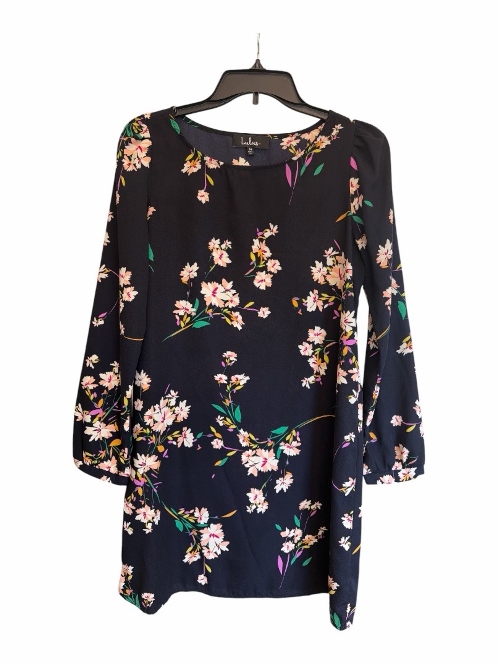 Lulu’s Floral Long Sleeve Mini Dress Size Medium Black Romantic Cottagecore - Picture 6 of 9
